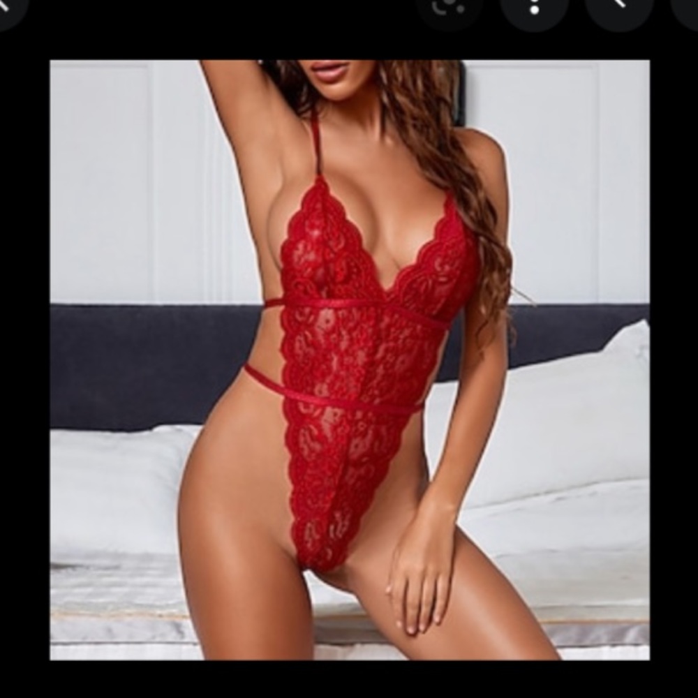 Red lace sexy teddy bodysuit
